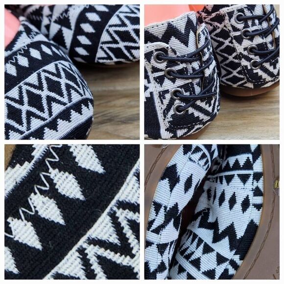 🔹️NWT Lucky Black & Cream Tribal Aztec "Echo 2" Laced Ballet Flats Size 8 - Picture 10 of 12